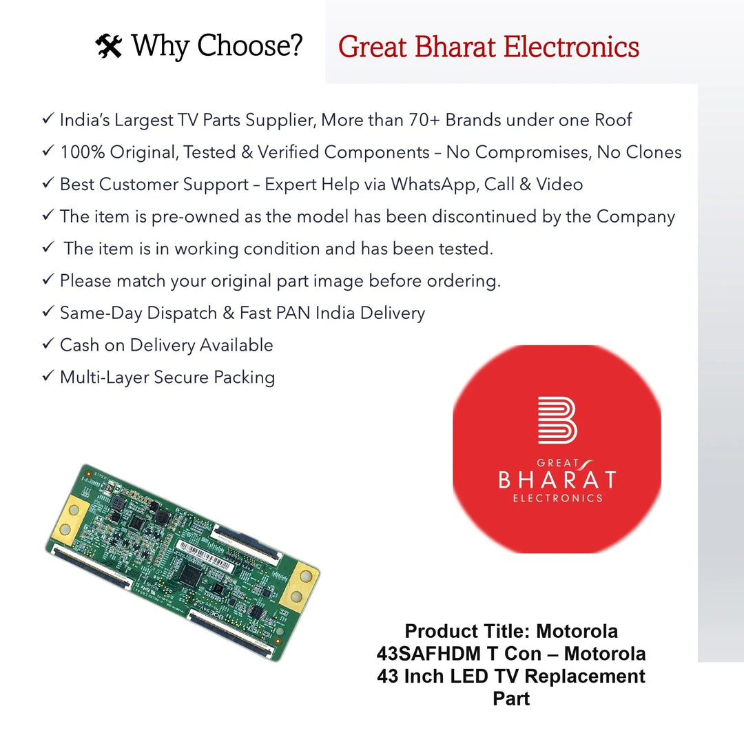 Motorola 43SAFHDM T-Con Board โ Motorola 43 Inch LED TV Replacement Part - Great Bharat Electronics