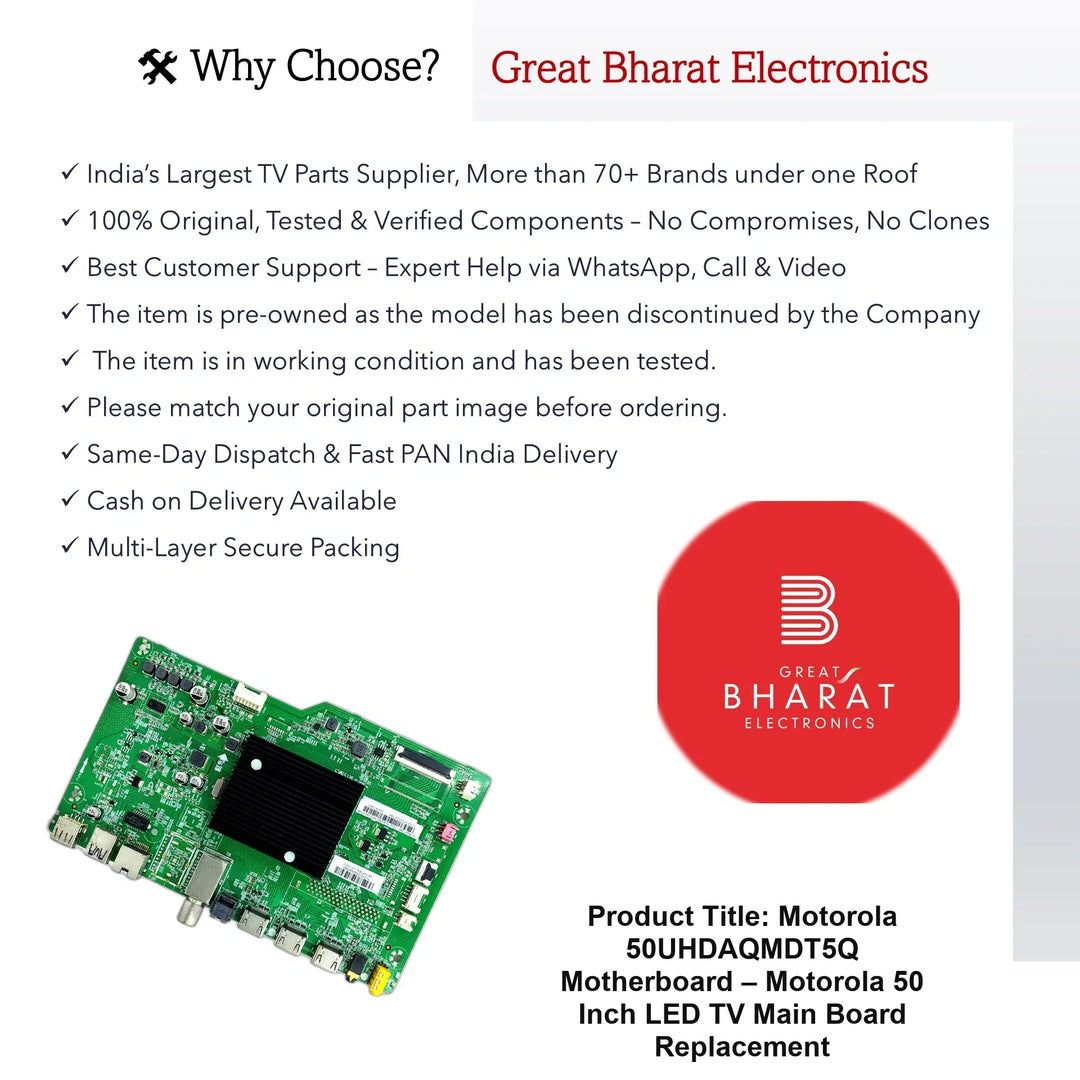 Motorola 50UHDAQMDT5Q Motherboard – Motorola 50 Inch LED TV Main Board Replacement - Great Bharat Electronics