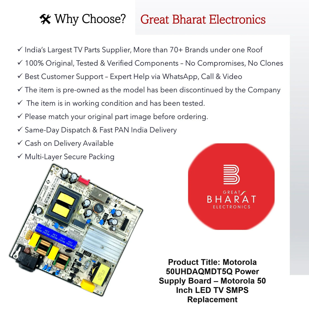 Motorola 50UHDAQMDT5Q Power Supply Board – Motorola 50 Inch LED TV SMPS Replacement - Great Bharat Electronics
