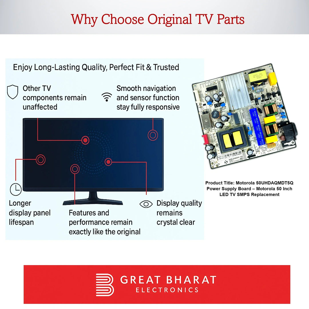Motorola 50UHDAQMDT5Q Power Supply Board – Motorola 50 Inch LED TV SMPS Replacement - Great Bharat Electronics