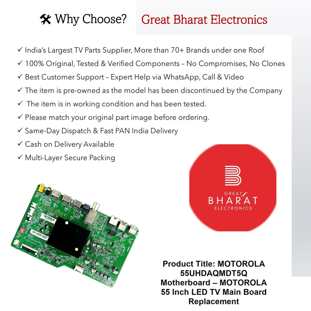 Motorola 55UHDAQMDT5Q Motherboard – Motorola 55 Inch LED TV Main Board Replacement - Great Bharat Electronics