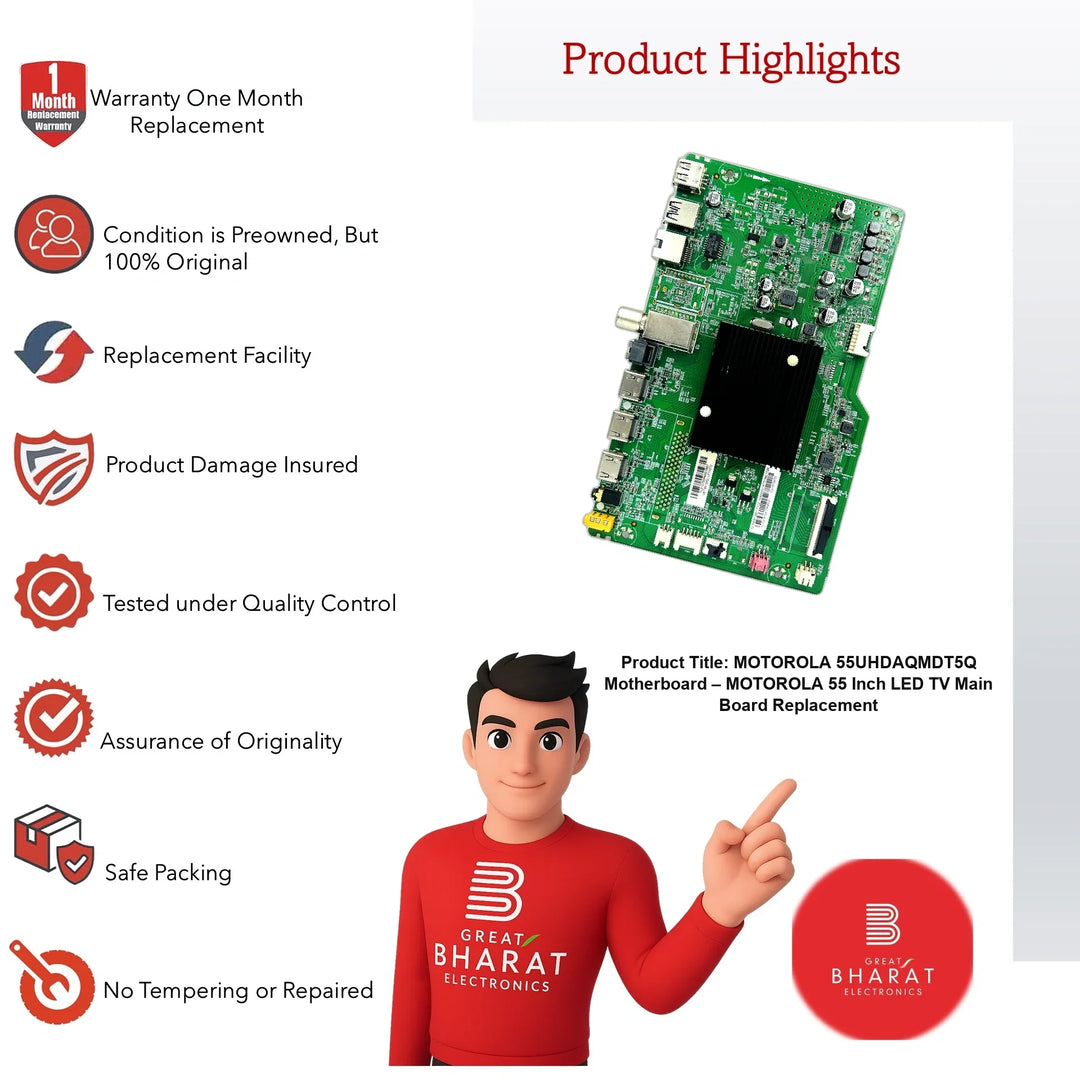 Motorola 55UHDAQMDT5Q Motherboard – Motorola 55 Inch LED TV Main Board Replacement - Great Bharat Electronics