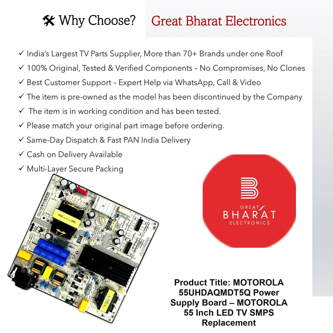 Motorola 55UHDAQMDT5Q Power Supply Board – Motorola 55 Inch LED TV SMPS Replacement - Great Bharat Electronics