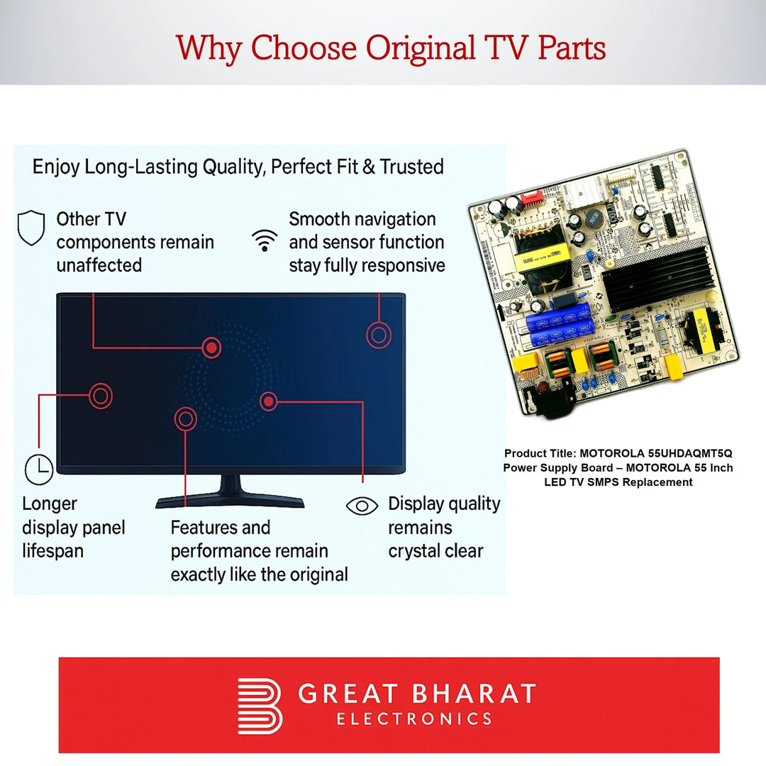 Motorola 55UHDAQMT5Q Power Supply Board – Motorola 55 Inch LED TV SMPS Replacement - Great Bharat Electronics