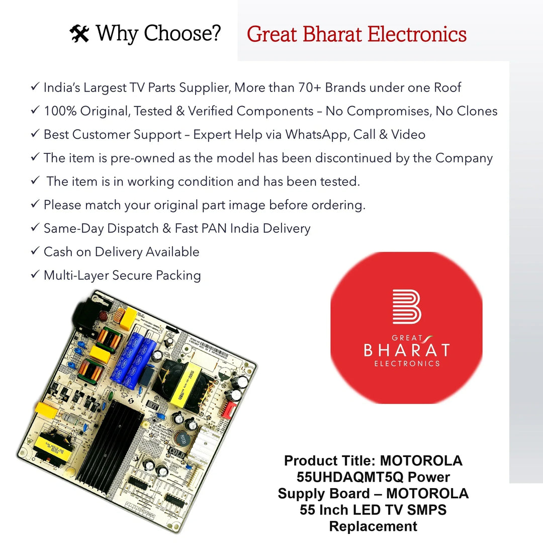 Motorola 55UHDAQMT5Q Power Supply Board – Motorola 55 Inch LED TV SMPS Replacement - Great Bharat Electronics