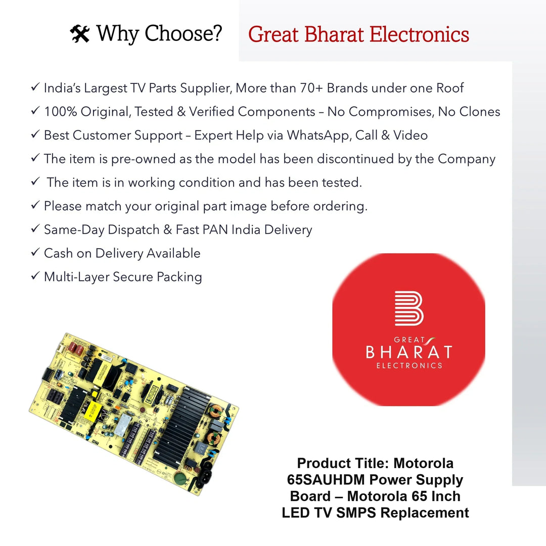 Motorola 65SAUHDM Power Supply Board – Motorola 65 Inch LED TV SMPS Replacement - Great Bharat Electronics