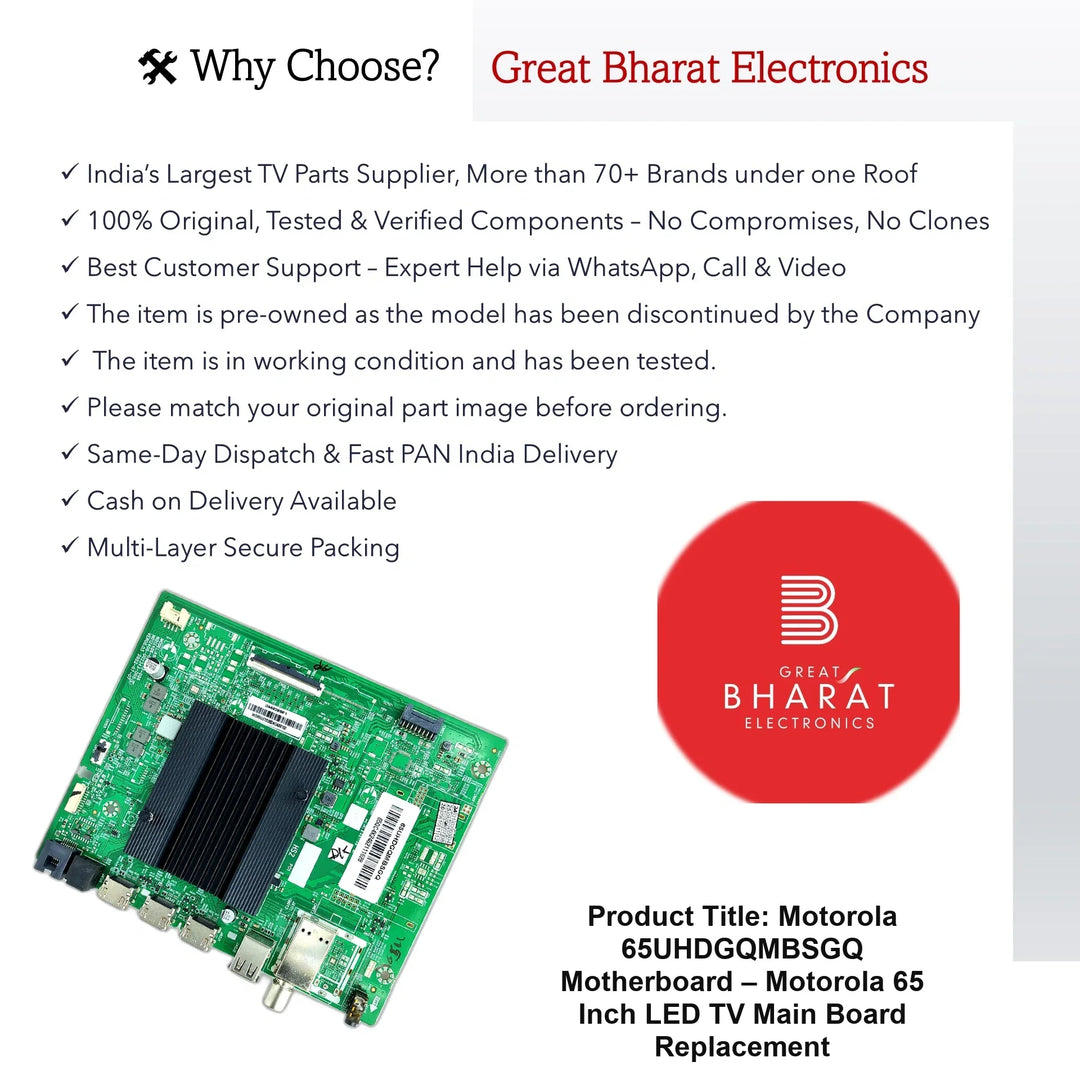Motorola 65UHDGQMBSGQ Motherboard – Motorola 65 Inch LED TV Main Board Replacement - Great Bharat Electronics