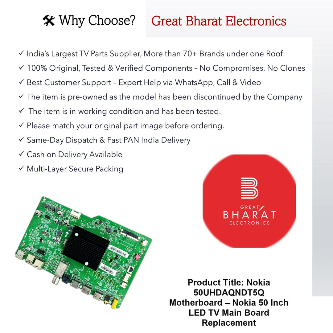 Nokia 50UHDAQNDT5Q Motherboard – Nokia 50 Inch LED TV Main Board Replacement - Great Bharat Electronics
