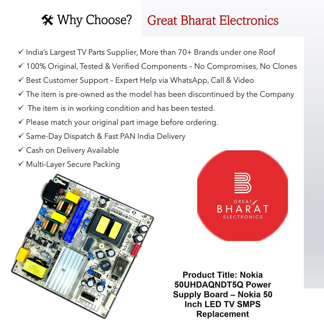 Nokia 50UHDAQNDT5Q Power Supply Board – Nokia 50 Inch LED TV SMPS Replacement - Great Bharat Electronics