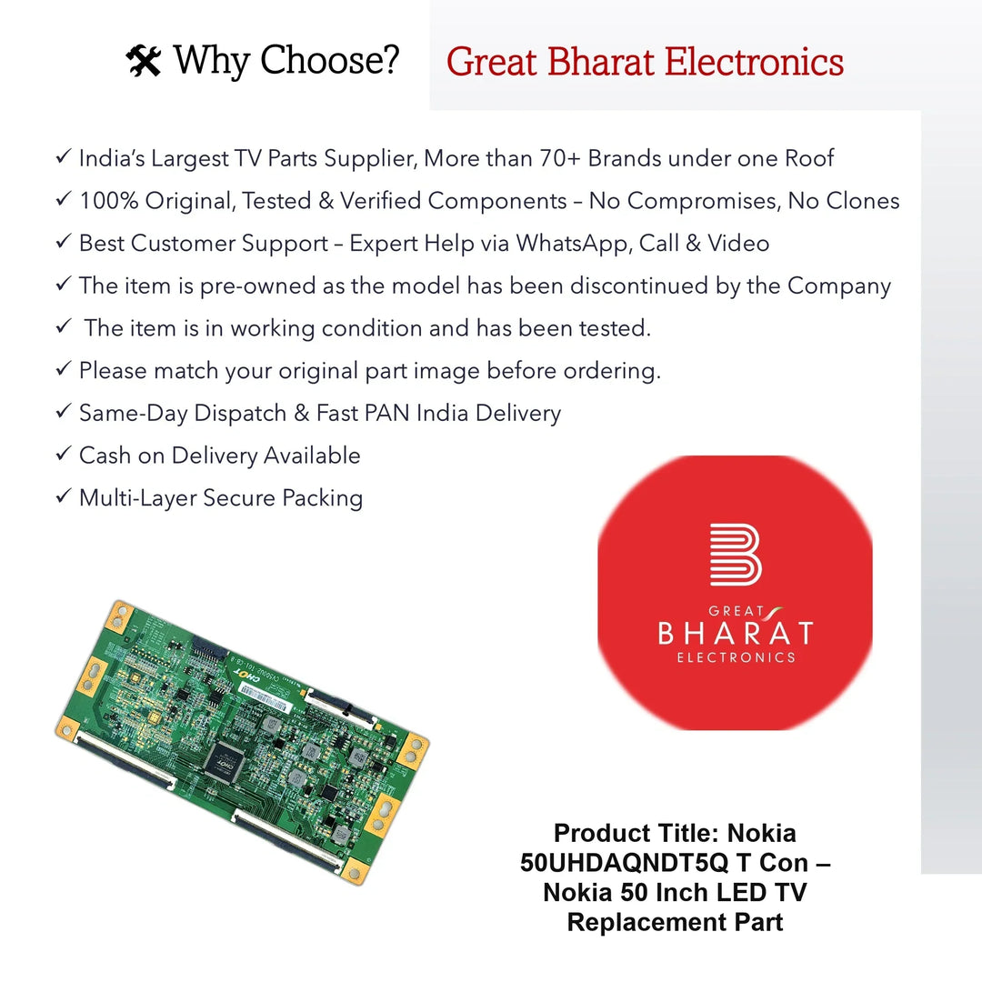 Nokia 50UHDAQNDT5Q T-Con Board β Nokia 50 Inch LED TV Replacement Part - Great Bharat Electronics