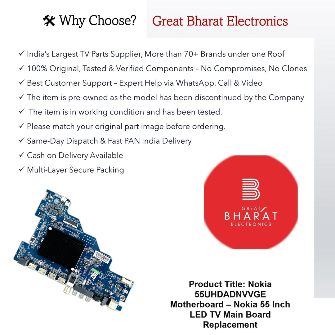 Nokia 55UHDADNVVGE Motherboard – Nokia 55 Inch LED TV Main Board Replacement - Great Bharat Electronics