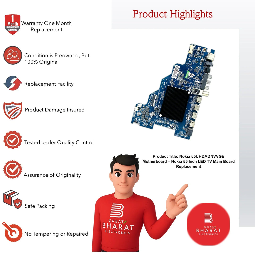 Nokia 55UHDADNVVGE Motherboard – Nokia 55 Inch LED TV Main Board Replacement - Great Bharat Electronics