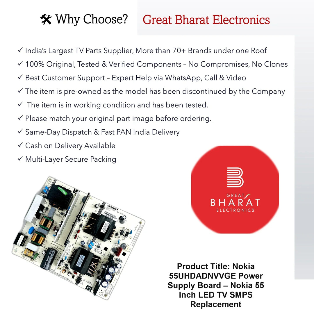 Nokia 55UHDADNVVGE Power Supply Board – Nokia 55 Inch LED TV SMPS Replacement - Great Bharat Electronics