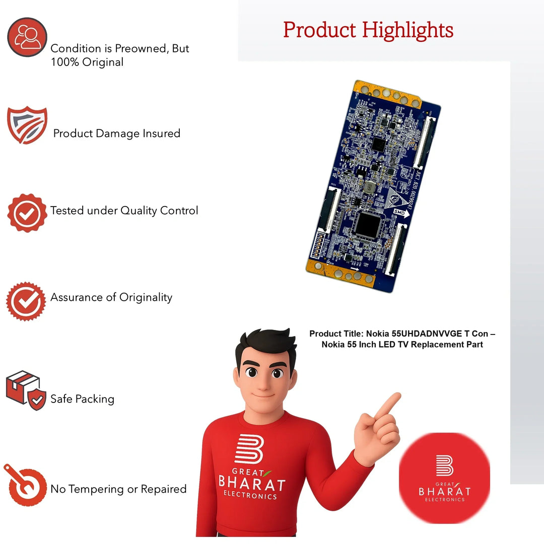 Nokia 55UHDADNVVGE T-Con Board – Nokia 55 Inch LED TV Replacement Part - Great Bharat Electronics