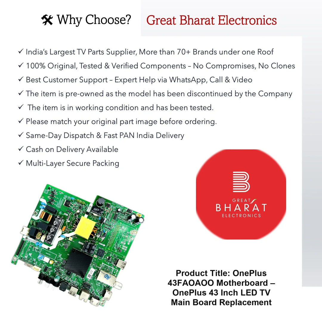 OnePlus 43FAOAOO Motherboard – OnePlus 43 Inch LED TV Main Board Replacement - Great Bharat Electronics