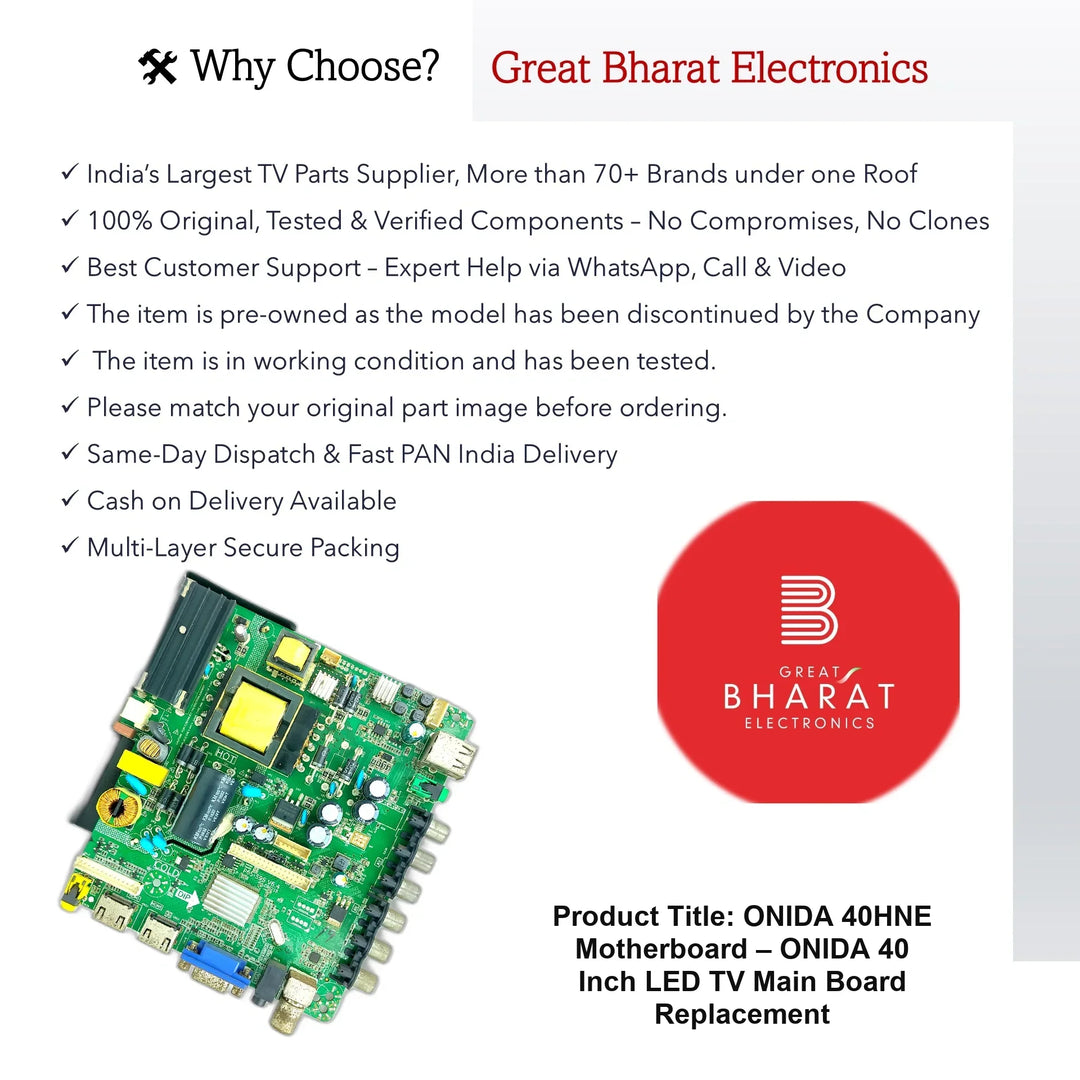 Onida 40HNE Motherboard – Onida 40 Inch LED TV Main Board Replacement - Great Bharat Electronics