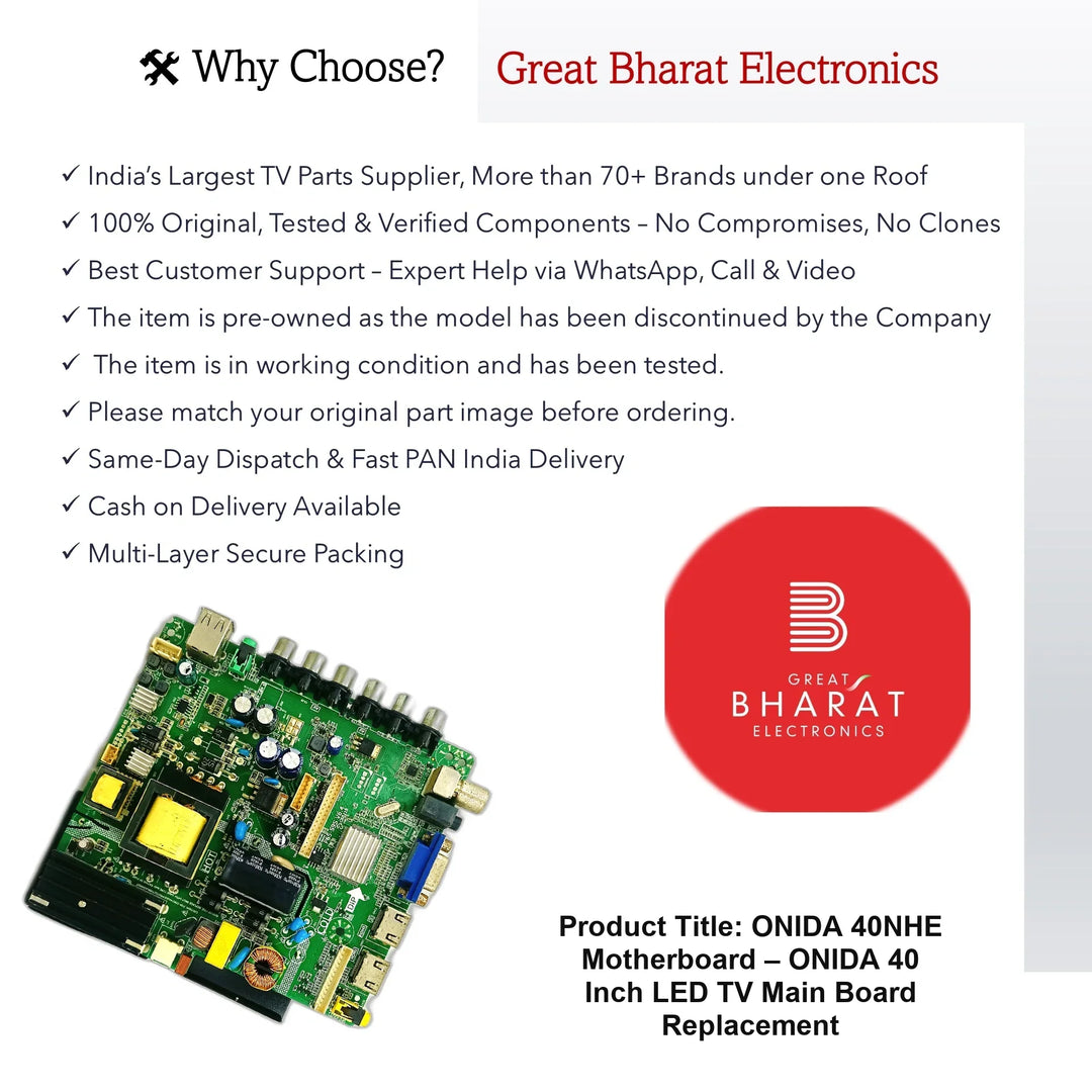 Onida 40NHE Motherboard – Onida 40 Inch LED TV Main Board Replacement - Great Bharat Electronics