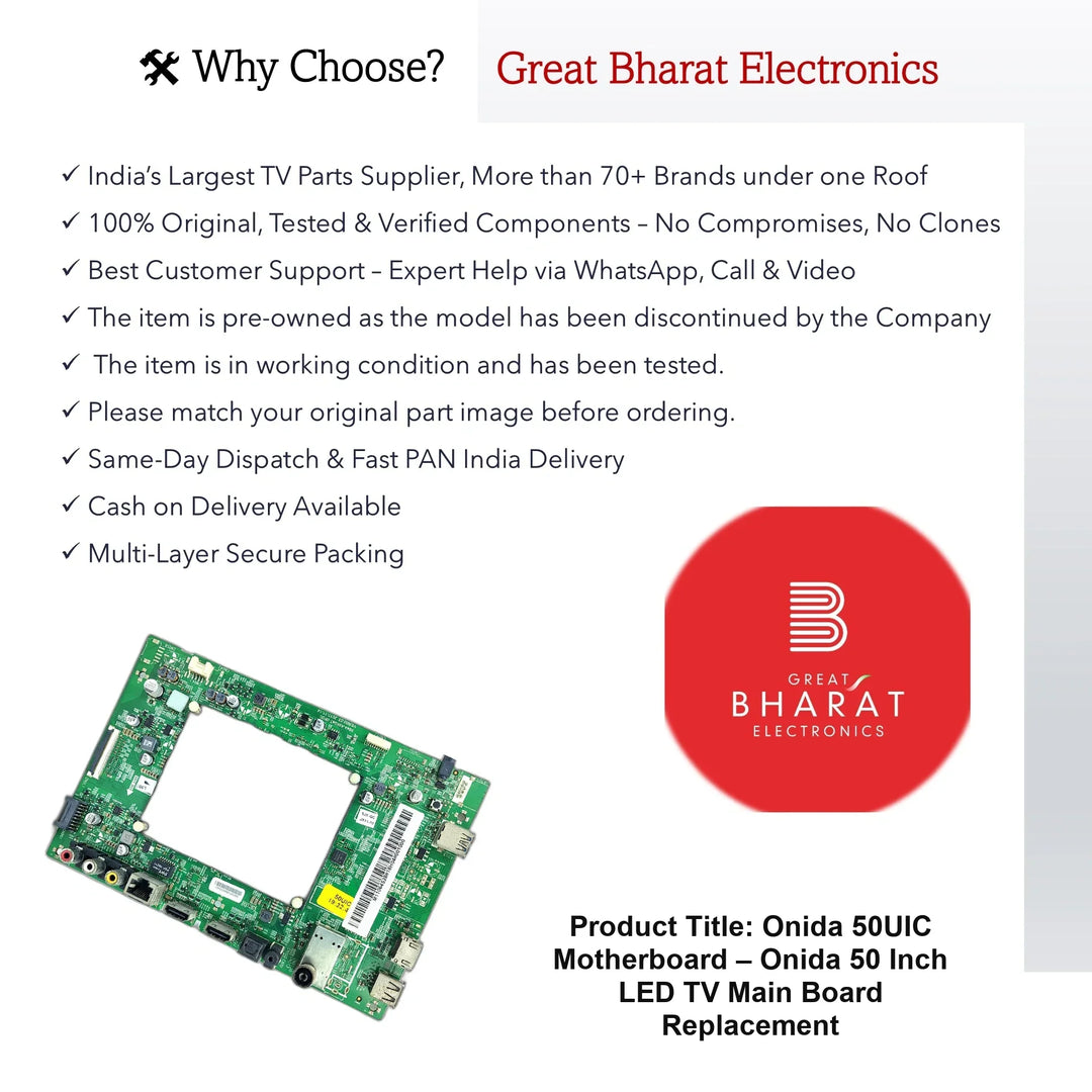 Onida 50UIC Motherboard – Onida 50 Inch LED TV Main Board Replacement - Great Bharat Electronics