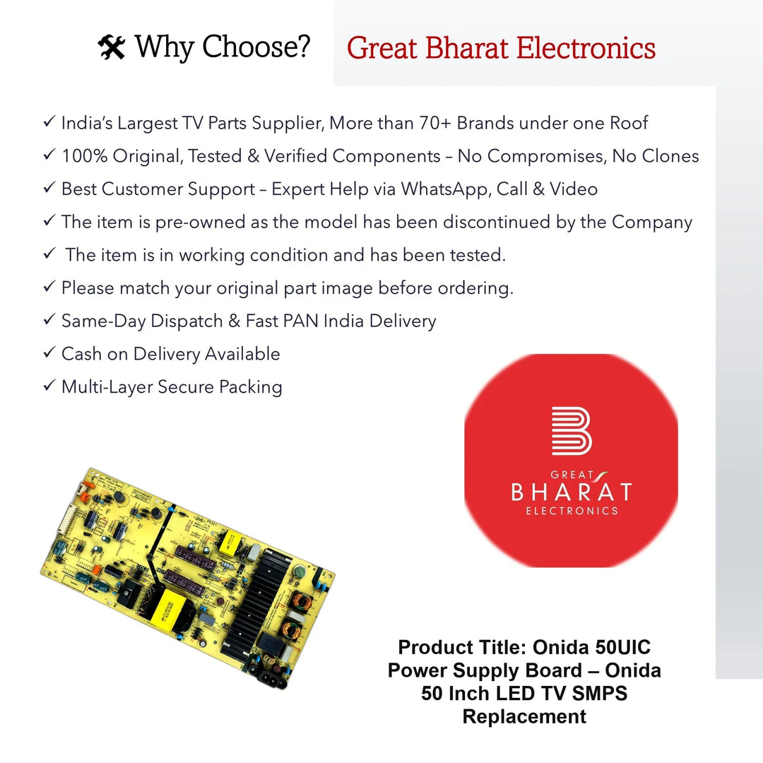 Onida 50UIC Power Supply Board – Onida 50 Inch LED TV SMPS Replacement - Great Bharat Electronics