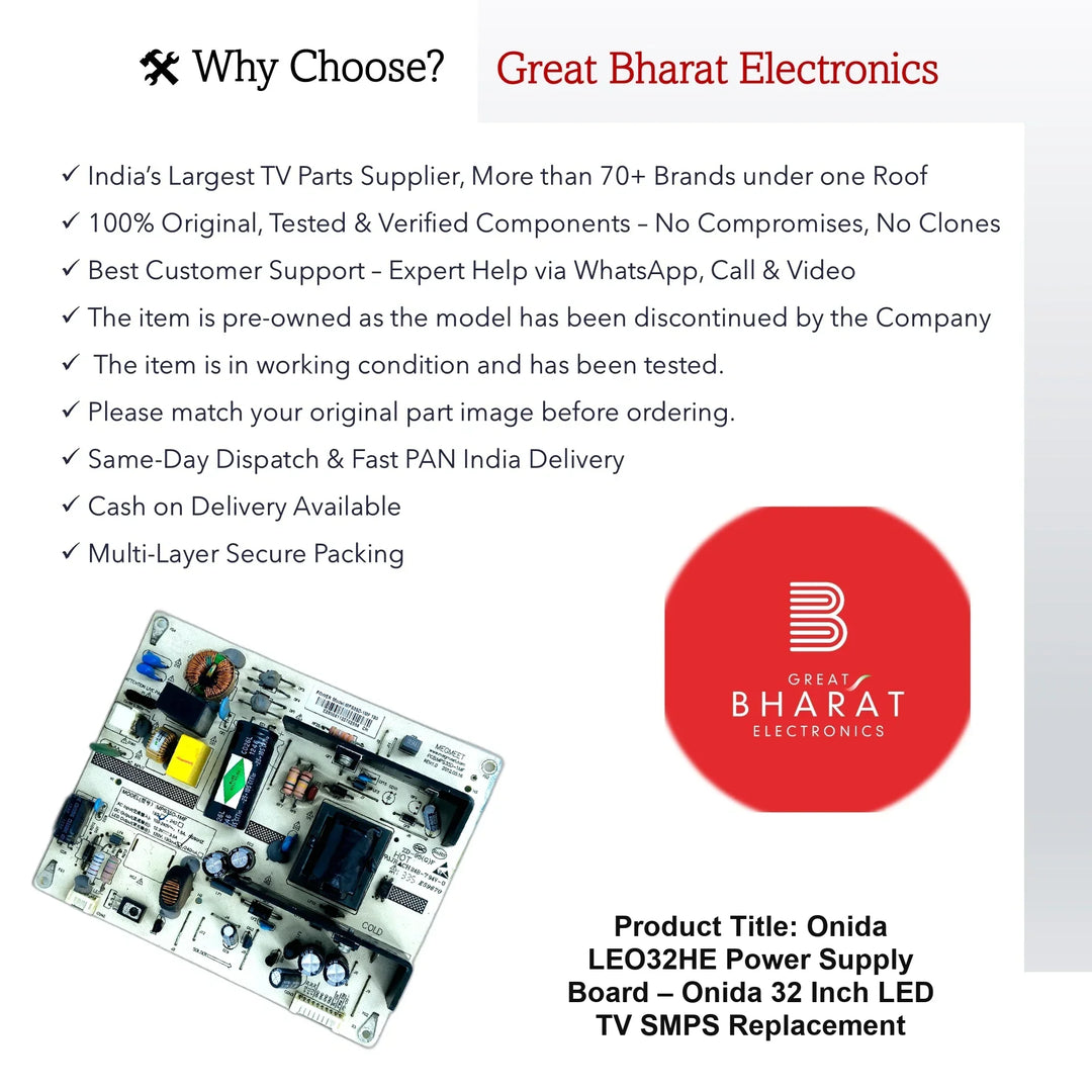 Onida LEO32HE Power Supply Board – Onida 32 Inch LED TV SMPS Replacement - Great Bharat Electronics