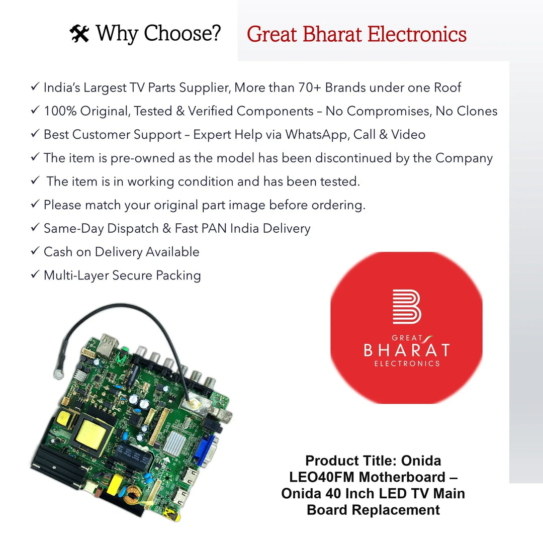 Onida LEO40FM Motherboard – Onida 40 Inch LED TV Main Board Replacement - Great Bharat Electronics