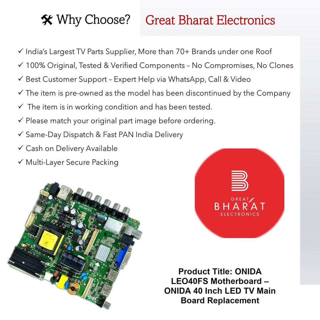 Onida LEO40FS Motherboard – Onida 40 Inch LED TV Main Board Replacement - Great Bharat Electronics