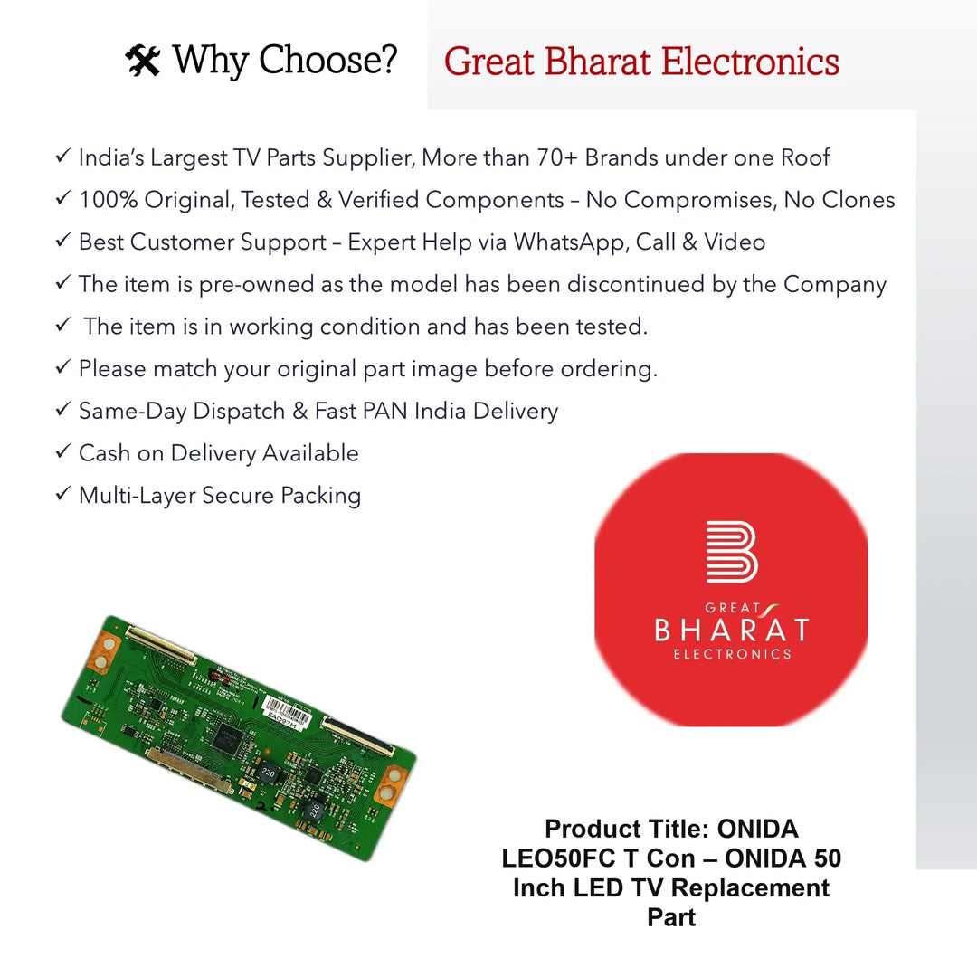 Onida LEO50FC T-Con Board – Onida 50 Inch LED TV Replacement Part - Great Bharat Electronics