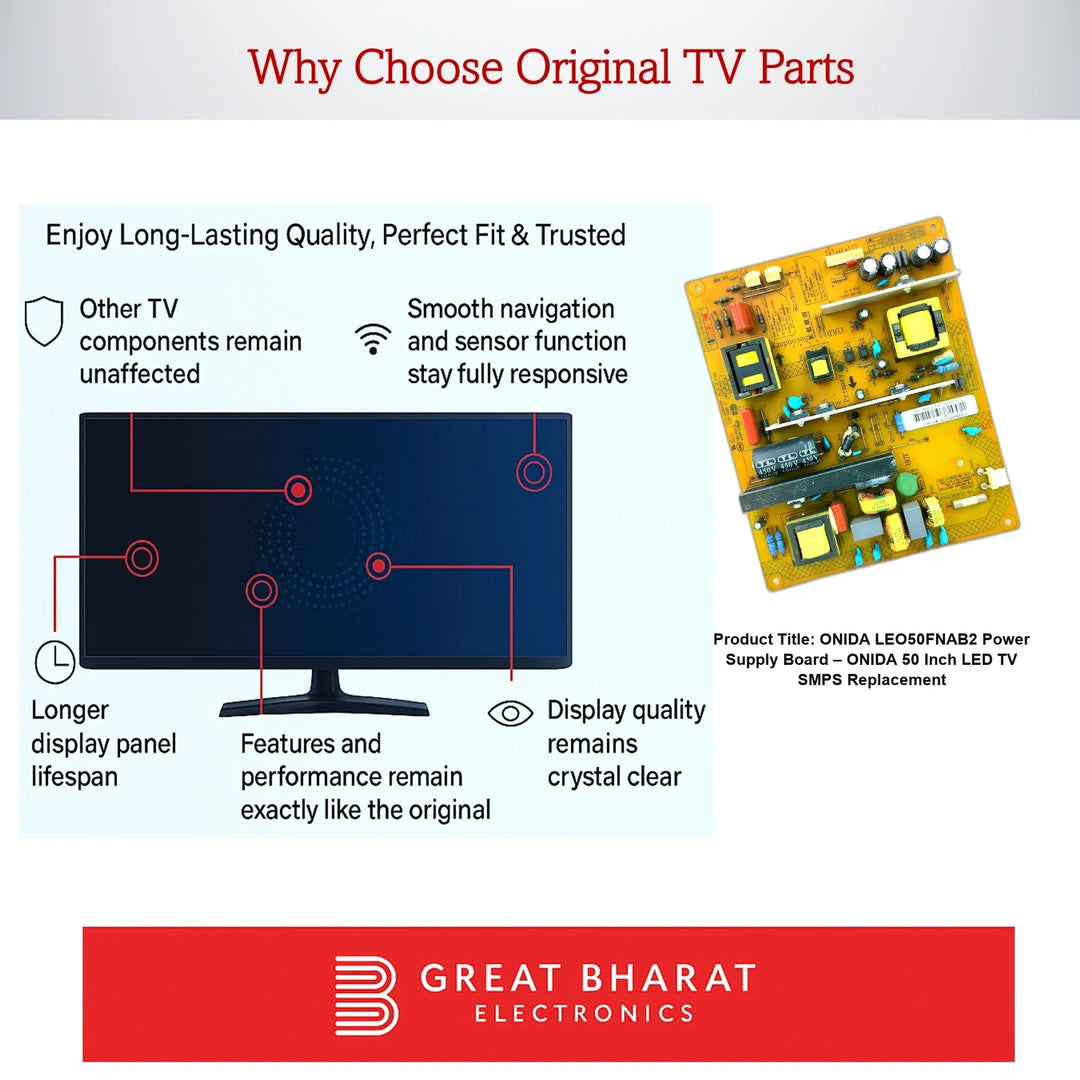 Onida LEO50FNAB2 Power Supply Board – Onida 50 Inch LED TV SMPS Replacement - Great Bharat Electronics