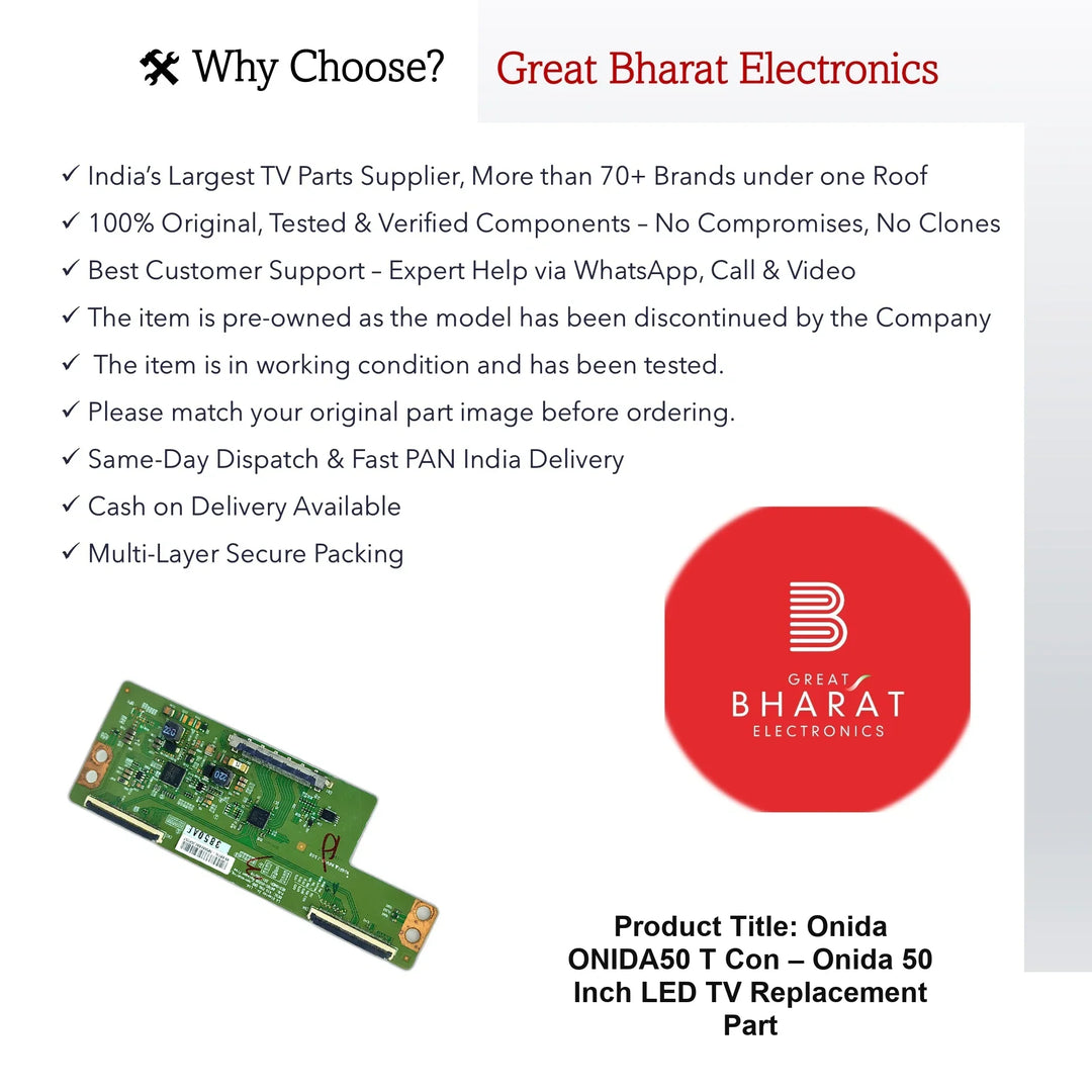 Onida Onida50 T-Con Board – Onida 50 Inch LED TV Replacement Part - Great Bharat Electronics