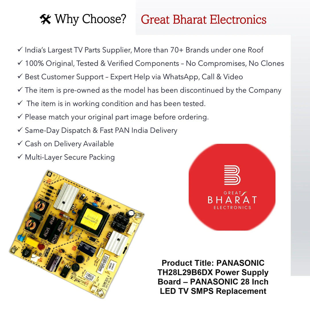 Panasonic TH28L29B6DX Power Supply Board – Panasonic 28 Inch LED TV SMPS Replacement - Great Bharat Electronics
