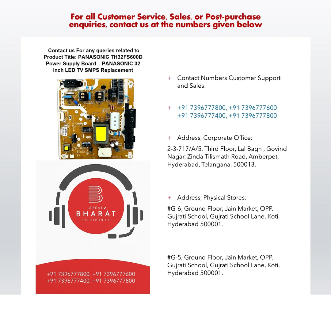 Panasonic TH32FS600D Power Supply Board – Panasonic 32 Inch LED TV SMPS Replacement - Great Bharat Electronics