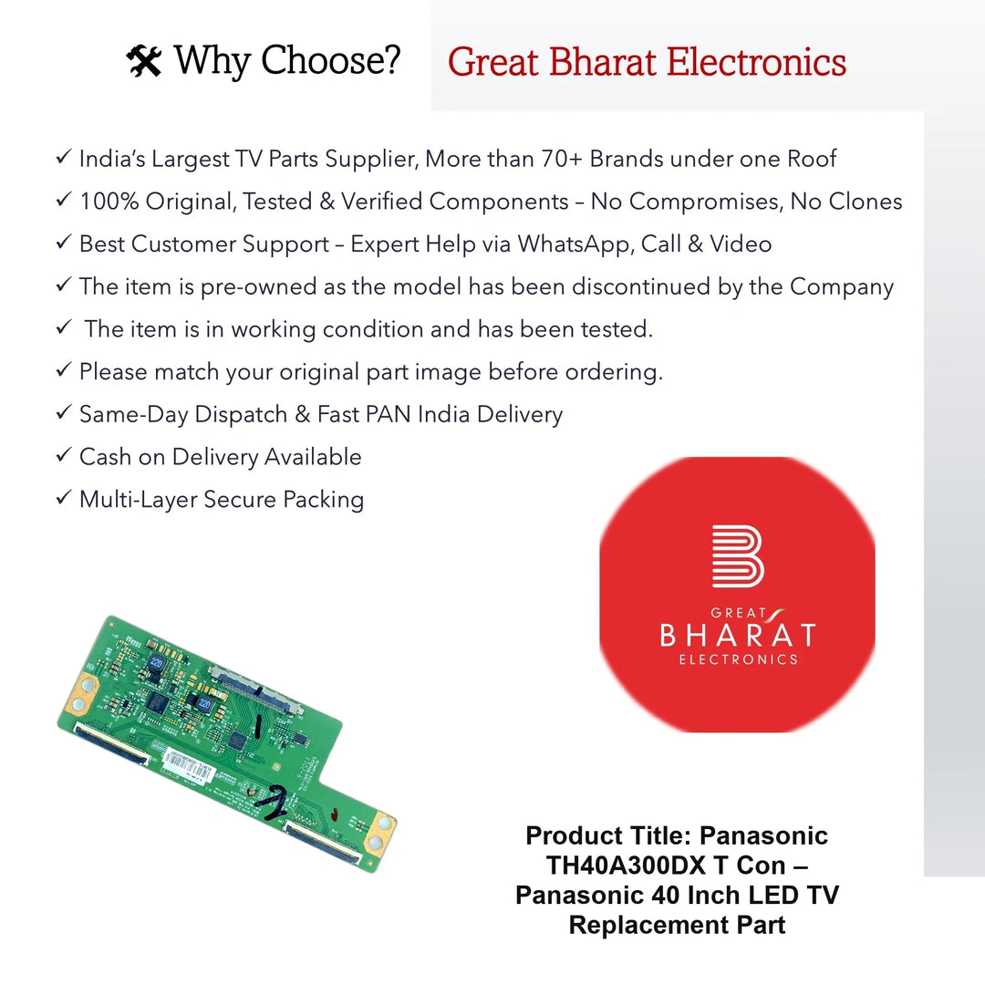 Panasonic TH40A300DX T-Con Board – Panasonic 40 Inch LED TV Replacement Part - Great Bharat Electronics