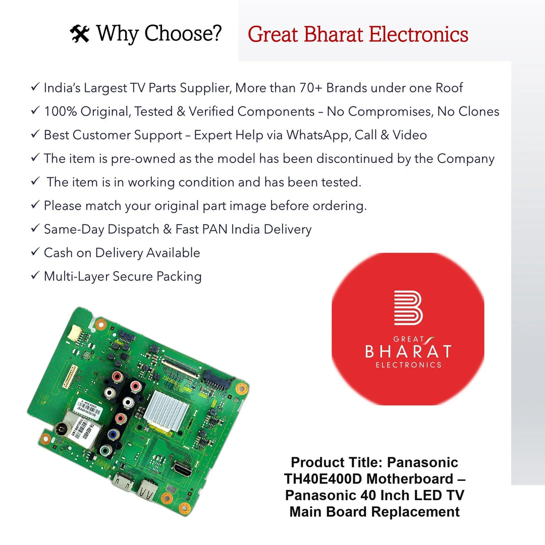 Panasonic TH40E400D Motherboard – Panasonic 40 Inch LED TV Main Board Replacement - Great Bharat Electronics