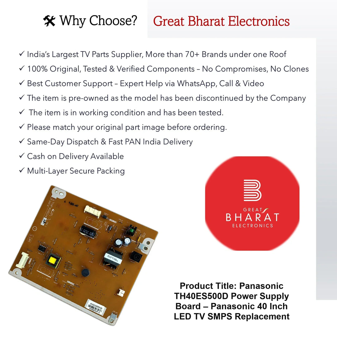 Panasonic TH40ES500D Power Supply Board – Panasonic 40 Inch LED TV SMPS Replacement - Great Bharat Electronics
