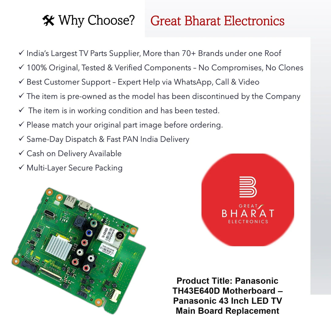 Panasonic TH43E640D Motherboard – Panasonic 43 Inch LED TV Main Board Replacement - Great Bharat Electronics