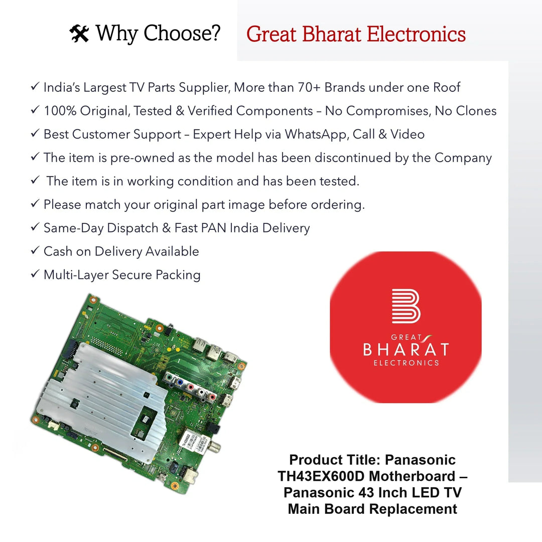Panasonic TH43EX600D Motherboard – Panasonic 43 Inch LED TV Main Board Replacement - Great Bharat Electronics