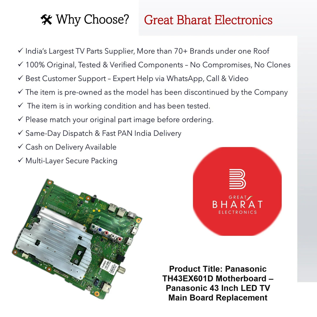 Panasonic TH43EX601D Motherboard – Panasonic 43 Inch LED TV Main Board Replacement - Great Bharat Electronics
