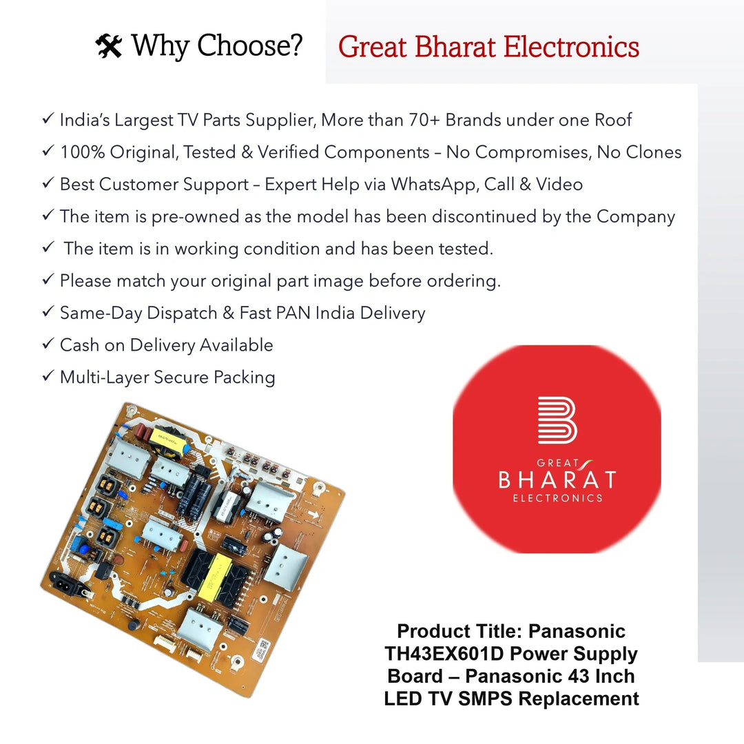 Panasonic TH43EX601D Power Supply Board – Panasonic 43 Inch LED TV SMPS Replacement - Great Bharat Electronics