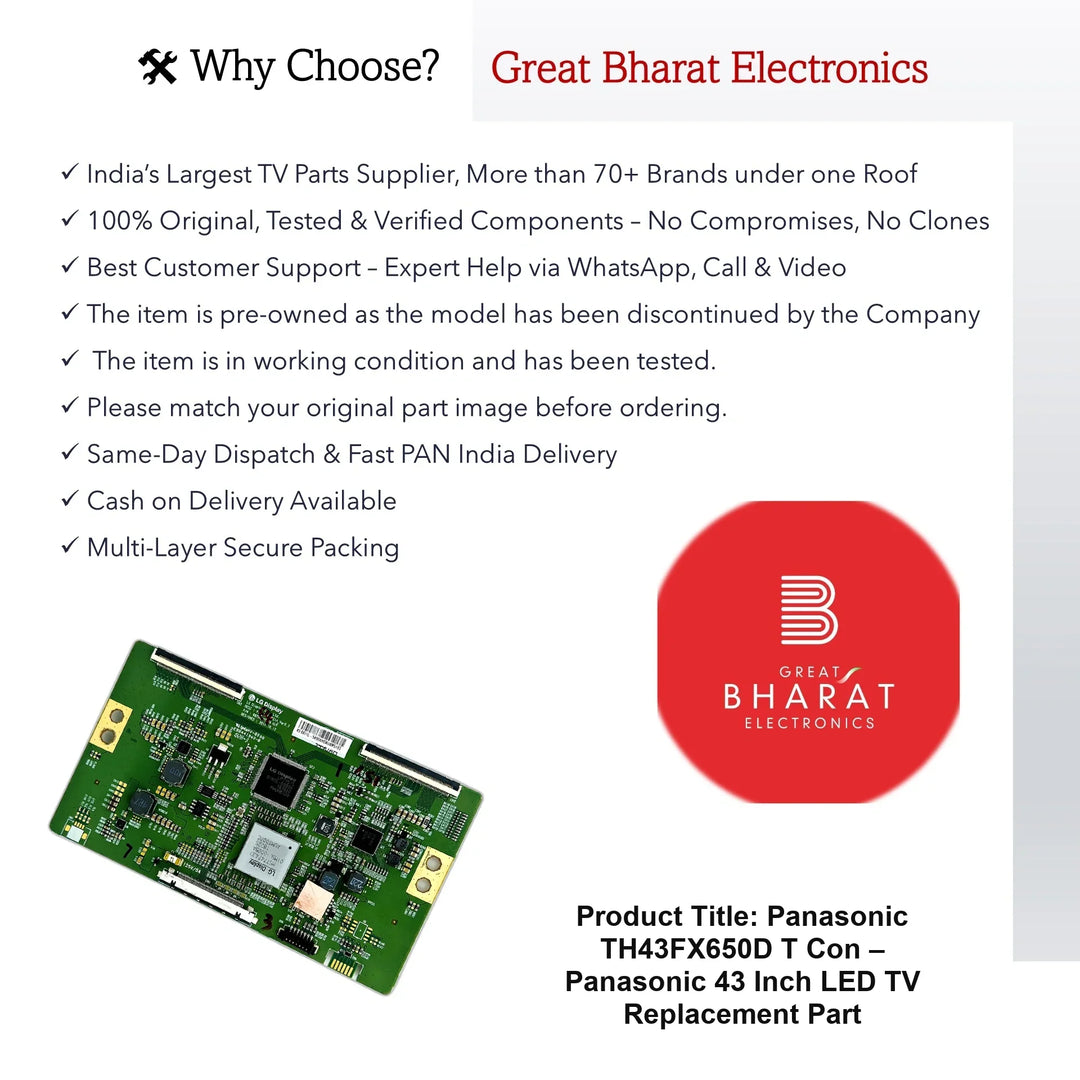 Panasonic TH43FX650D T-Con Board – Panasonic 43 Inch LED TV Replacement Part - Great Bharat Electronics