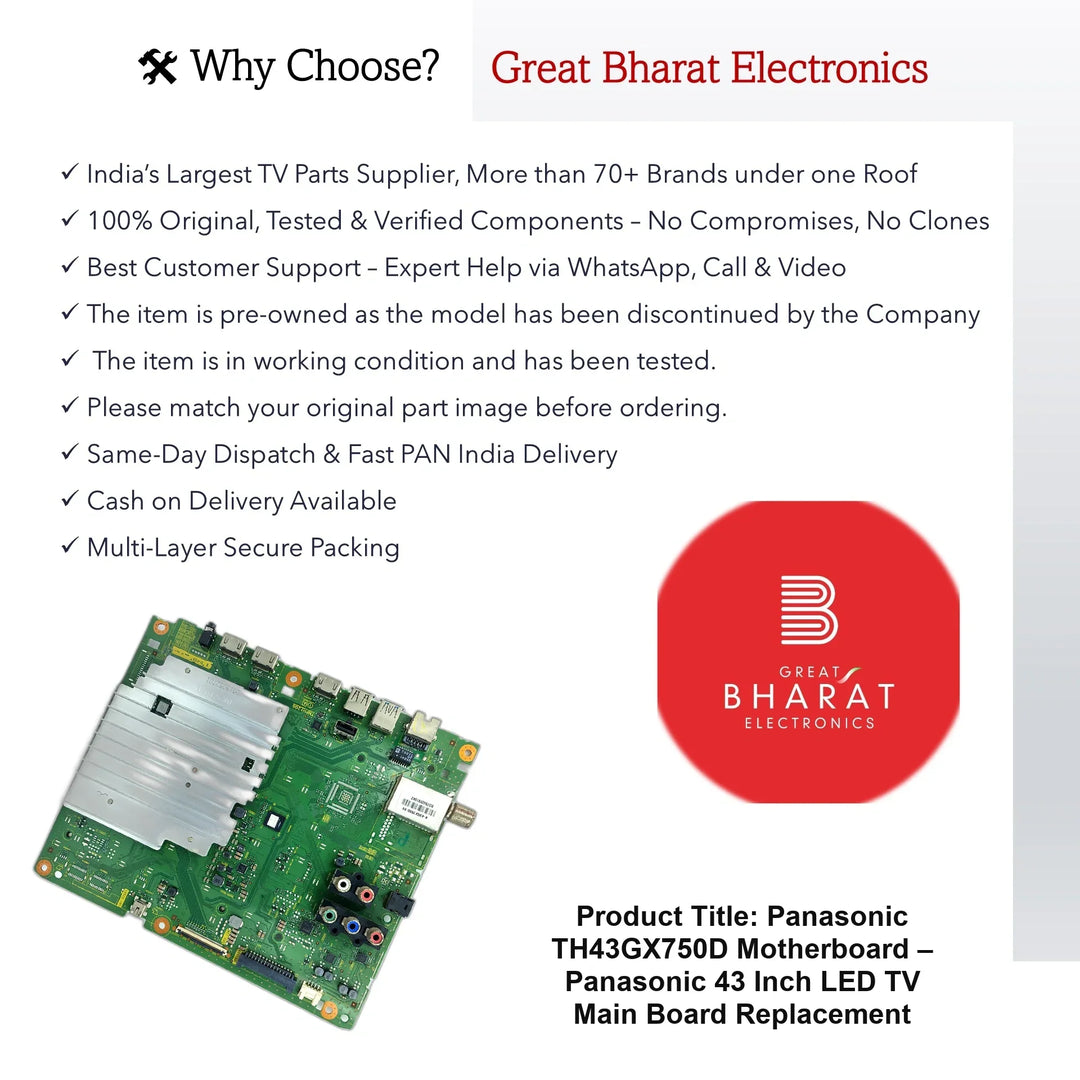 Panasonic TH43GX750D Motherboard – Panasonic 43 Inch LED TV Main Board Replacement - Great Bharat Electronics