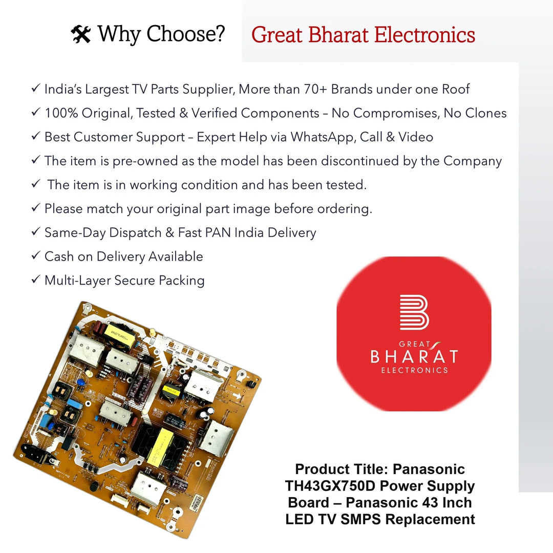 Panasonic TH43GX750D Power Supply Board – Panasonic 43 Inch LED TV SMPS Replacement - Great Bharat Electronics