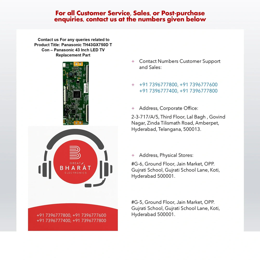 Panasonic TH43GX750D T-Con Board – Panasonic 43 Inch LED TV Replacement Part - Great Bharat Electronics