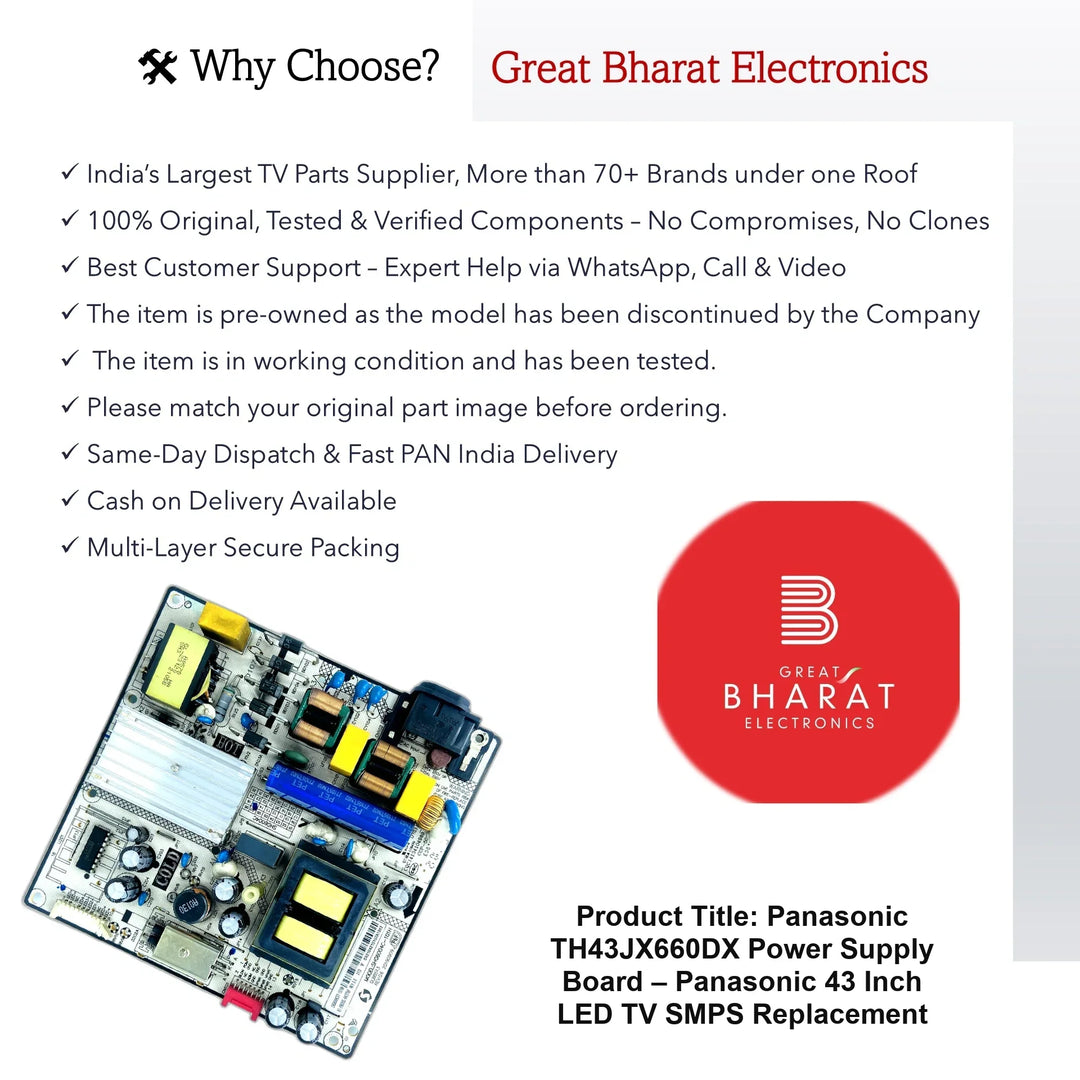 Panasonic TH43JX660DX Power Supply Board – Panasonic 43 Inch LED TV SMPS Replacement - Great Bharat Electronics