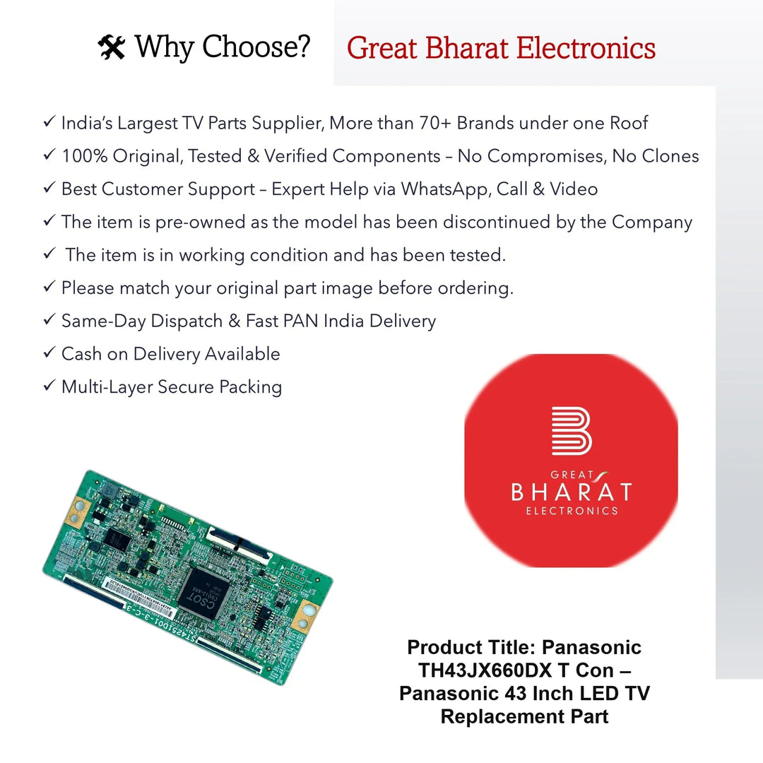 Panasonic TH43JX660DX T-Con Board – Panasonic 43 Inch LED TV Replacement Part - Great Bharat Electronics