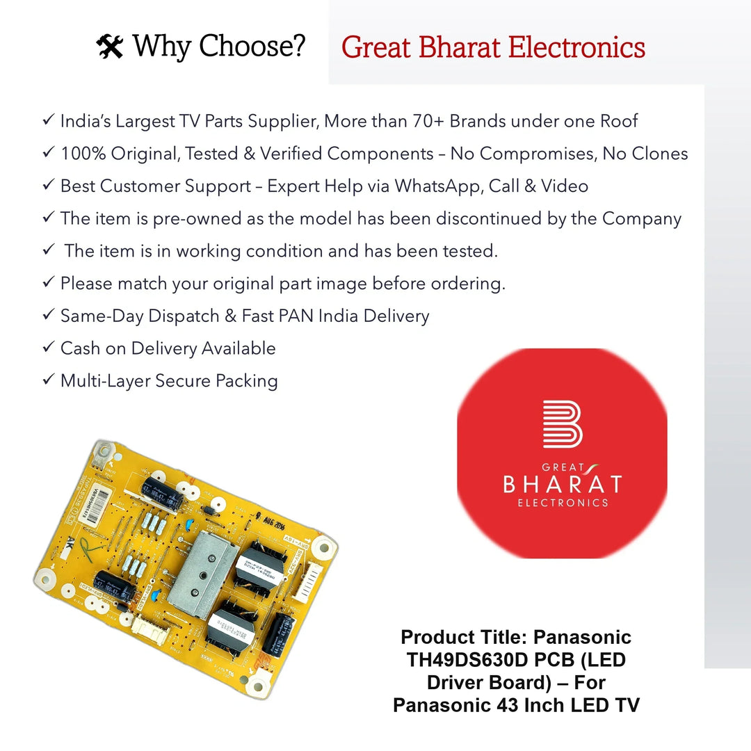 Panasonic TH49DS630D PCB (LED Driver Board) – For Panasonic 43 Inch LED TV - Great Bharat Electronics