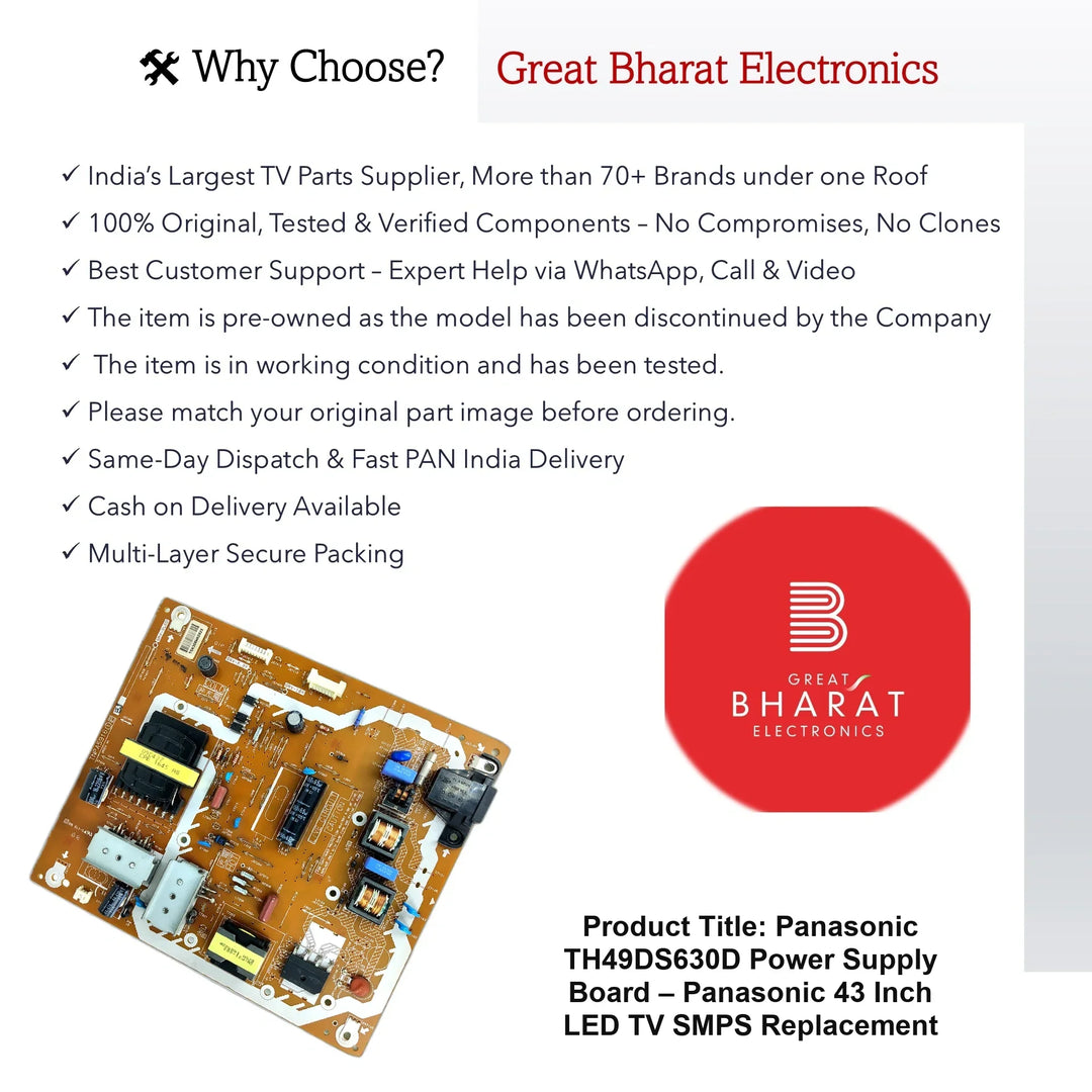 Panasonic TH49DS630D Power Supply Board – Panasonic 43 Inch LED TV SMPS Replacement - Great Bharat Electronics