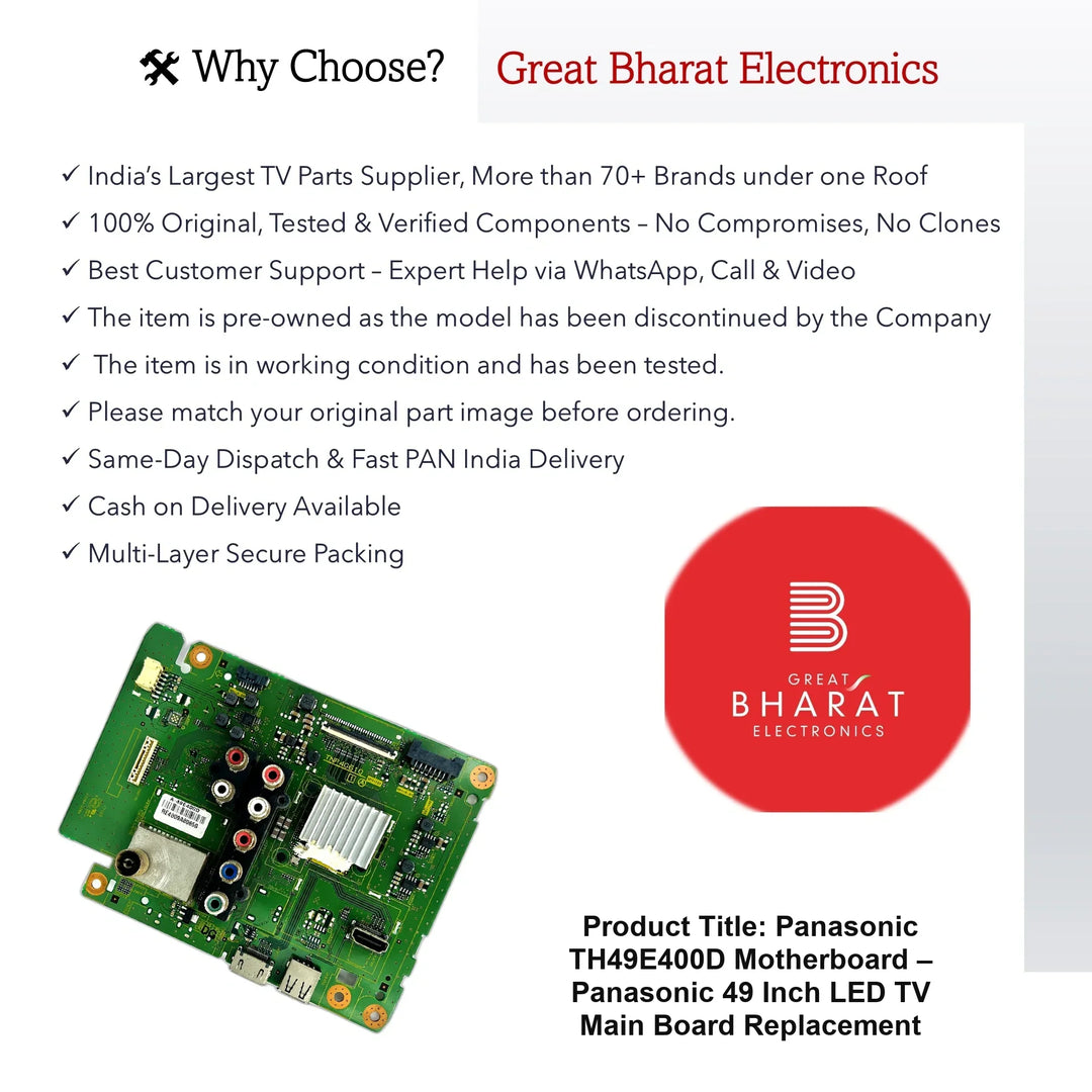 Panasonic TH49E400D Motherboard – Panasonic 49 Inch LED TV Main Board Replacement - Great Bharat Electronics