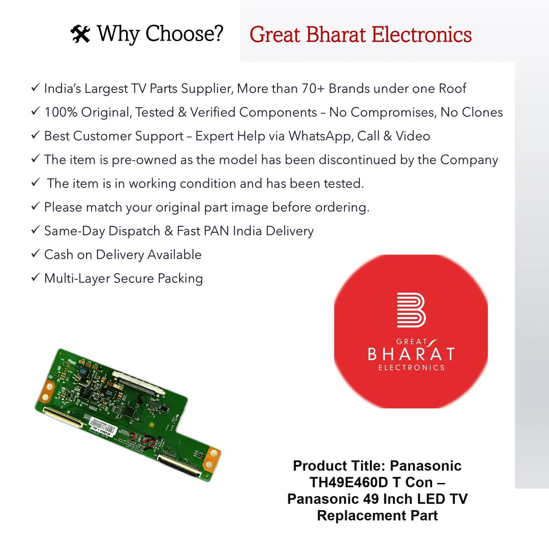 Panasonic TH49E460D T-Con Board – Panasonic 49 Inch LED TV Replacement Part - Great Bharat Electronics