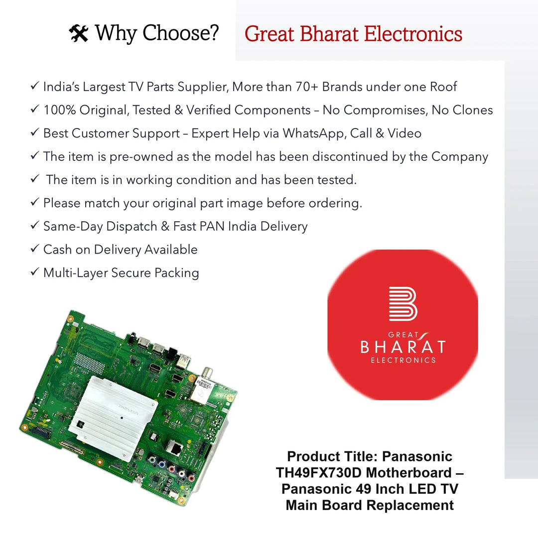 Panasonic TH49FX730D Motherboard – Panasonic 49 Inch LED TV Main Board Replacement - Great Bharat Electronics