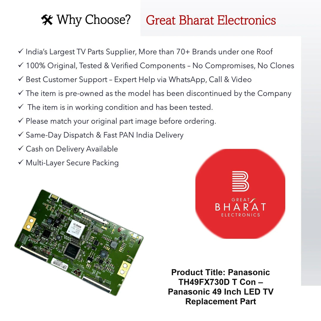 Panasonic TH49FX730D T-Con Board – Panasonic 49 Inch LED TV Replacement Part - Great Bharat Electronics